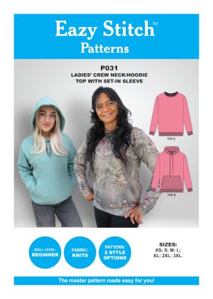 P031-PDF ~ LADIES’ CREW NECK/HOODIE TOP WITH SET-IN SLEEVE
