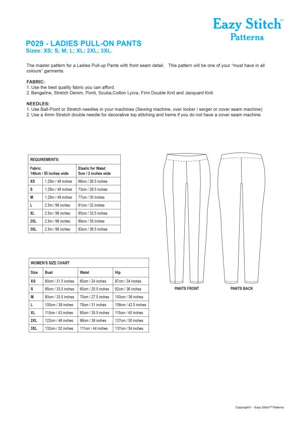 P029-PDF ~ LADIES PULL-ON PANTS WITH FRONT SEAM DETAIL - Image 2