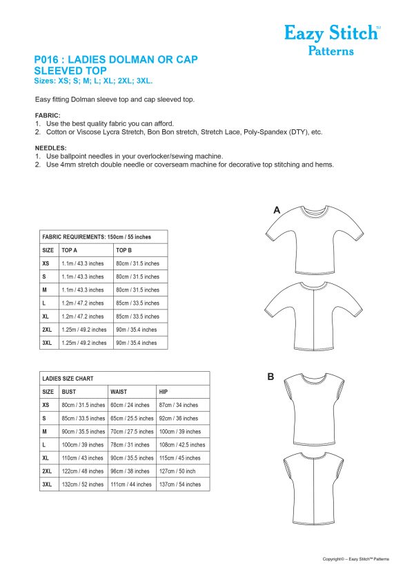 P016-PDF ~ LADIES DOLMAN OR CAP SLEEVED TOP - Image 2