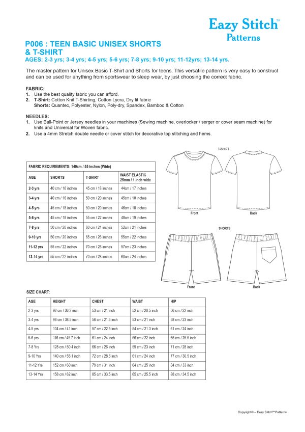 P006-PDF ~ KIDS TO TEEN UNISEX BASIC SHORTS AND T-SHIRT - Image 2