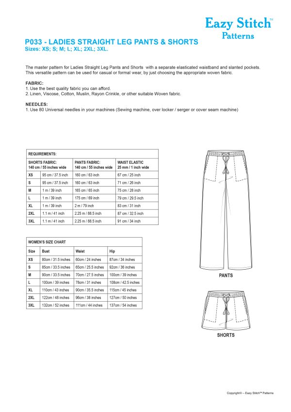 P033-PDF ~ LADIES STRAIGHT LEG PANTS & SHORTS - Image 2